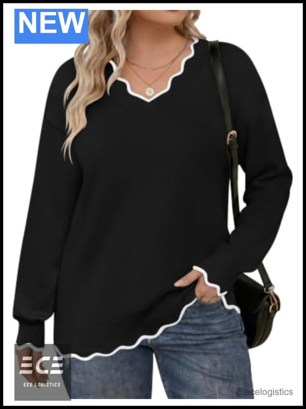 Plus Size Long Sleeve V-Neck Pullover Sweater Lightweight Knit Fall Top